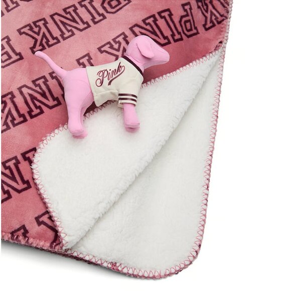 PINK Victoria's Secret Cozy Sherpa Logo Blanket & Mini PINK Dog W/Sweater - NWT - Picture 1 of 4